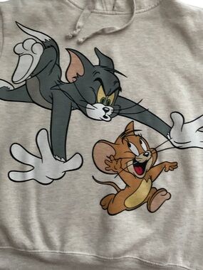 Tom & Jerry Graphic Beige Hoodie Sweatshirt Unisex M 90s Retro Y2K